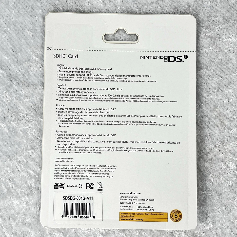 Genuine NINTENDO DSi Wii SanDisk 4GB SDHC Memory Card OEM Brand New Sealed - Image 2 of 2