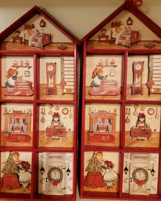 Holly Hobbie Vtg 1970's 3-D Layered Paper 7 Scenes Display Wooden Shadow Box Set