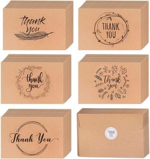 80 Thank You Cards Bulk Set with Kraft Envelopes Stickers 4x6 Blank Brown New