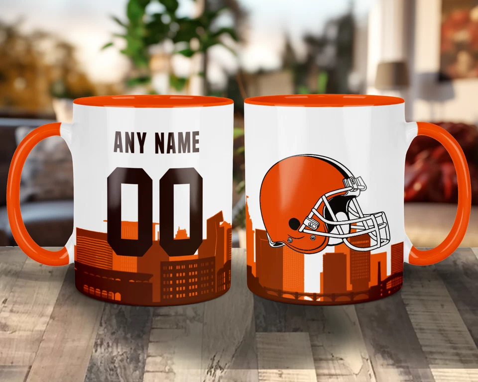 CUSTOMIZABLE Cleveland Browns Skyline Jersey Mug - Any Name/Number - 11 oz. - Image 2 of 4