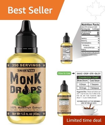 Natural Monk Fruit Drops - Zero Calorie Sweetener with Micro Dropper Cap