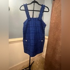 Zara houndstooth blue and black dress front pockets with button details medium
