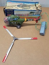 Vintage Tin Toy Friction Helicopter with Piston Action in original box T.N Japan