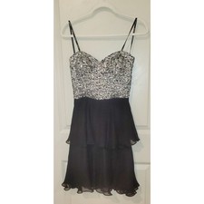 Scala Silk Beaded Cocktail Dress Black Silver Tiered Party Dress 4