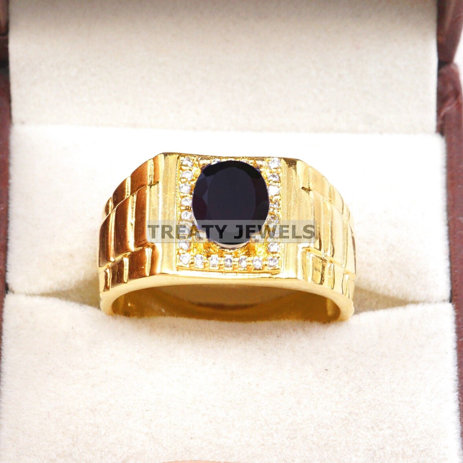 Black Onyx Oval Cut With 925 Silver Gold Plated Ring For Men's #A851 #