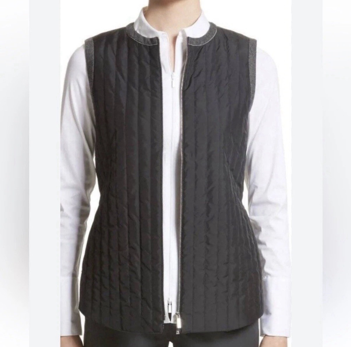 Lafayette 148 New York Bailey Cashmere & Wool Quilted Zip Up Vest Size XL