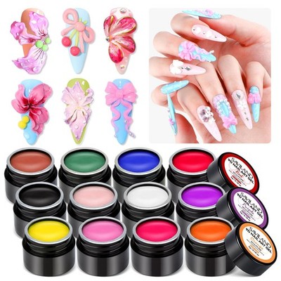 3D Nail Gel Set 12 Colors NonSticky Soak Off 3D Sculpting Gel for Nail Art Pa...