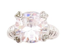 925 Sterling Silver Vintage Ring Roped Grooved Round Cut CZ Sz 7 RG33093