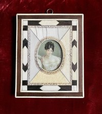 Antique Stunning Miniature Portraits of A Lady In Inlay Frame
