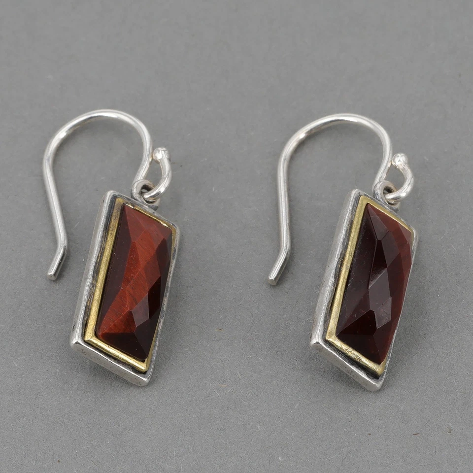 Brincos aposentados Silpada DEFINING MOMENT esterlina e latão olho de tigre vermelho W3381 - Imagem 2 de 4