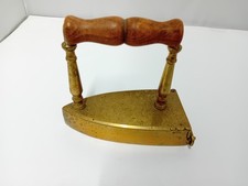 Vintage Brass Flat Iron with Turned Wooden Handle - Lift up Rear, & Heat Block