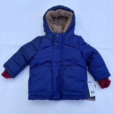 NWT Ben Sherman Kids Boys Puffer Jacket 12 Months Navy Blue Full Zip Hooded