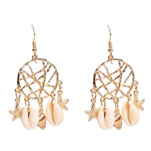 Authentic Bohemian Seashell Starfish Conch Earrings Gold Plated Handmade Dream Catcher ...