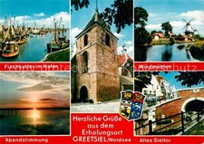 	Greetsiel Krummhoern Aurich Niedersachsen Kirche Windmuehlen Altes Sieltor Fisc