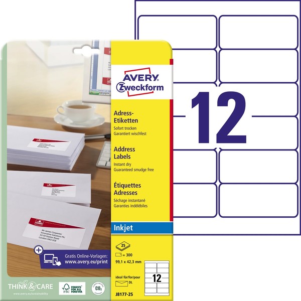 1 Bis 10X Avery Zweckform Inkjet Adress-Etiketten, 99,1 X 42,3 Mm Bis 34% Rabatt-image