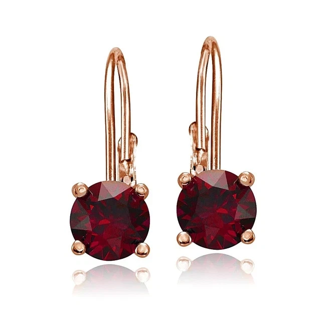 2Ct Round Cut Lab Created Red Ruby Leverback Earrings In 14K Rose Gold Plated - Image 2 of 4