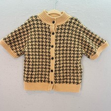 Janie Jack little girls Houndstooth Cardigan Sweater Tan black short sleeves 6