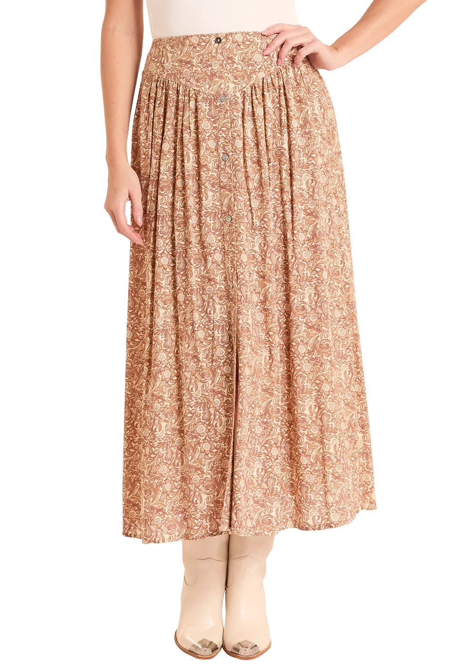 Tooled Print Button Maxi Skirt-essential that delivers both style and comfort.