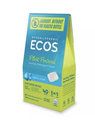 ECOS Laundry Detergent Packs, 40 Loads - Hypoallergenic for Sensitive Skin