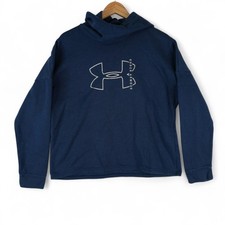 Under Armour Hoodie Womens L Loose Navy Blue Rival Fleece Big Logo Athleisure