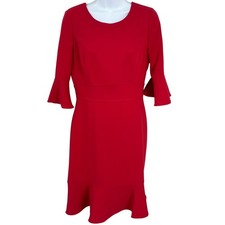 WHBM Dress Women 2 Red Bell Sleeve Ruffle Sheath Cocktail Party Office Romantic