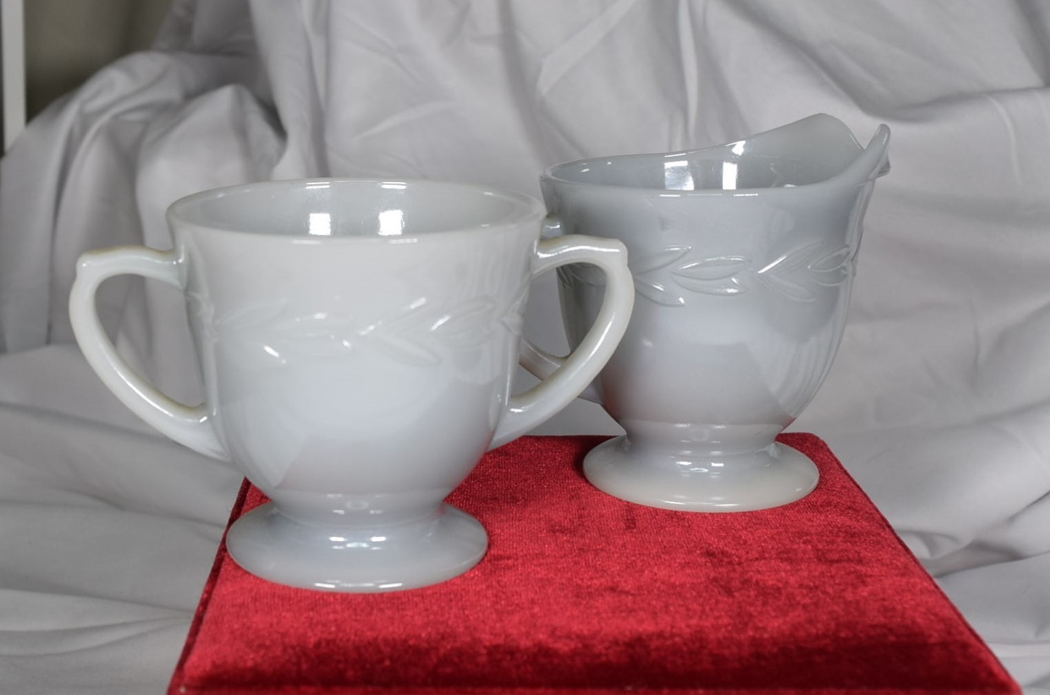 Vintage Fire King Oven Ware Smoke Grey Lusterware Cream and Sugar Bowl Set