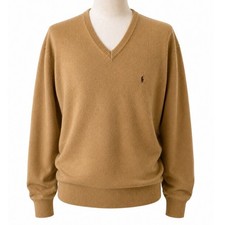 Polo Ralph Lauren Mens Camel Tan 100 Lambswool Italian Yarn XL Sweater