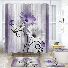 Onalasyc 4PCS Purple Daisy Flowers Plants Shower Curtain Set,Shower Curtain a...
