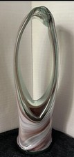 Vintage MCM Hand Blown Stretched Art Glass Swirl Vase Basket 11  Purple  White