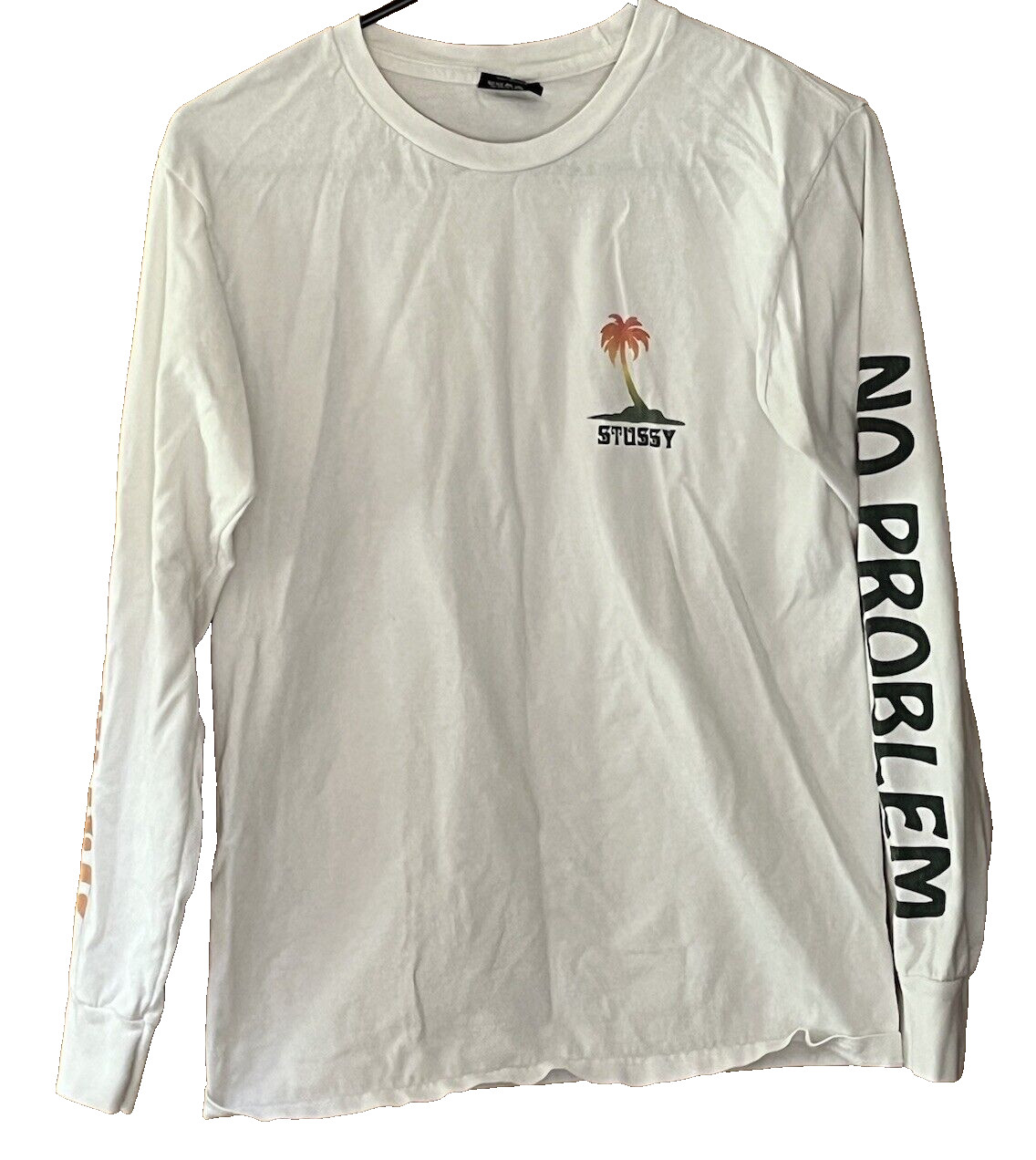 Stussy Women's Small Long Sleeve Jamaica No Problem Shirt White Green Orange