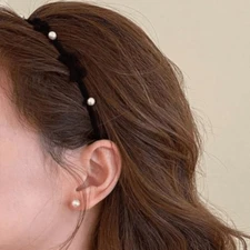 NWT, Black Velvet Bowknot Headband With Pearl Detailing