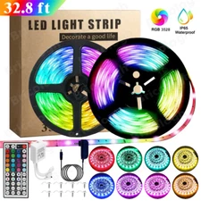 100 FT RGB Led Strip Lights Waterproof Flexible with 44 Keys Remote 12V US Power