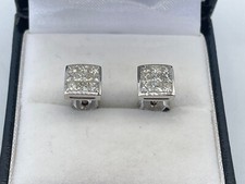 9ct White Gold 52pt Princess Cut Diamond Stud Earrings.  Goldmine Jewellers.