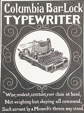 COLUMBIA BAR-LOCK TYPEWRITER Visible Writing Machine Vtg 1899 BOLD Art Print Ad thumbnail