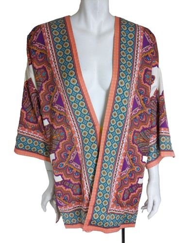 $139 CHICO'S 2 Kimono Jacket Reversible Medallion-Elephant Open Front - Picture 2 of 11