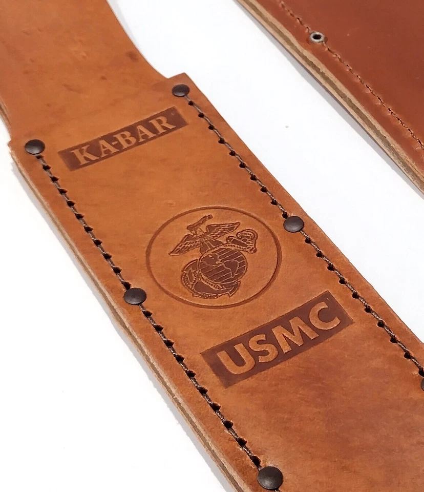 Funda de repuesto de cuero marrón KA-BAR USA 1217 logotipo USMC se adapta a cuchillo hoja de 7" Foto 2 de 2