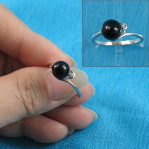 Cute Solid Sterling Silver 925 Black Onyx Ring w/ Cubic Zirconia – TPJ - Picture 1 of 11