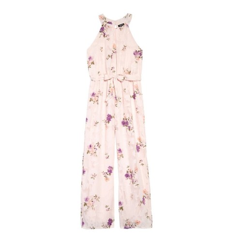 Zunie Girl's Blush Color Floral Burnout Chiffon Jumpsuit in size 12 NWT MSRP $58