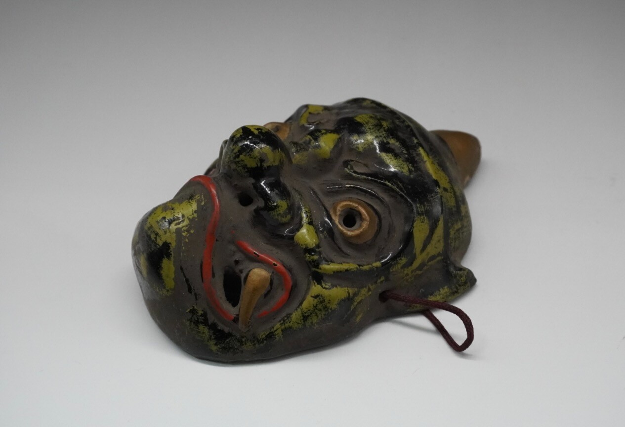 Japanese vintage pottery made demon oni mask / Japan Asian Antique