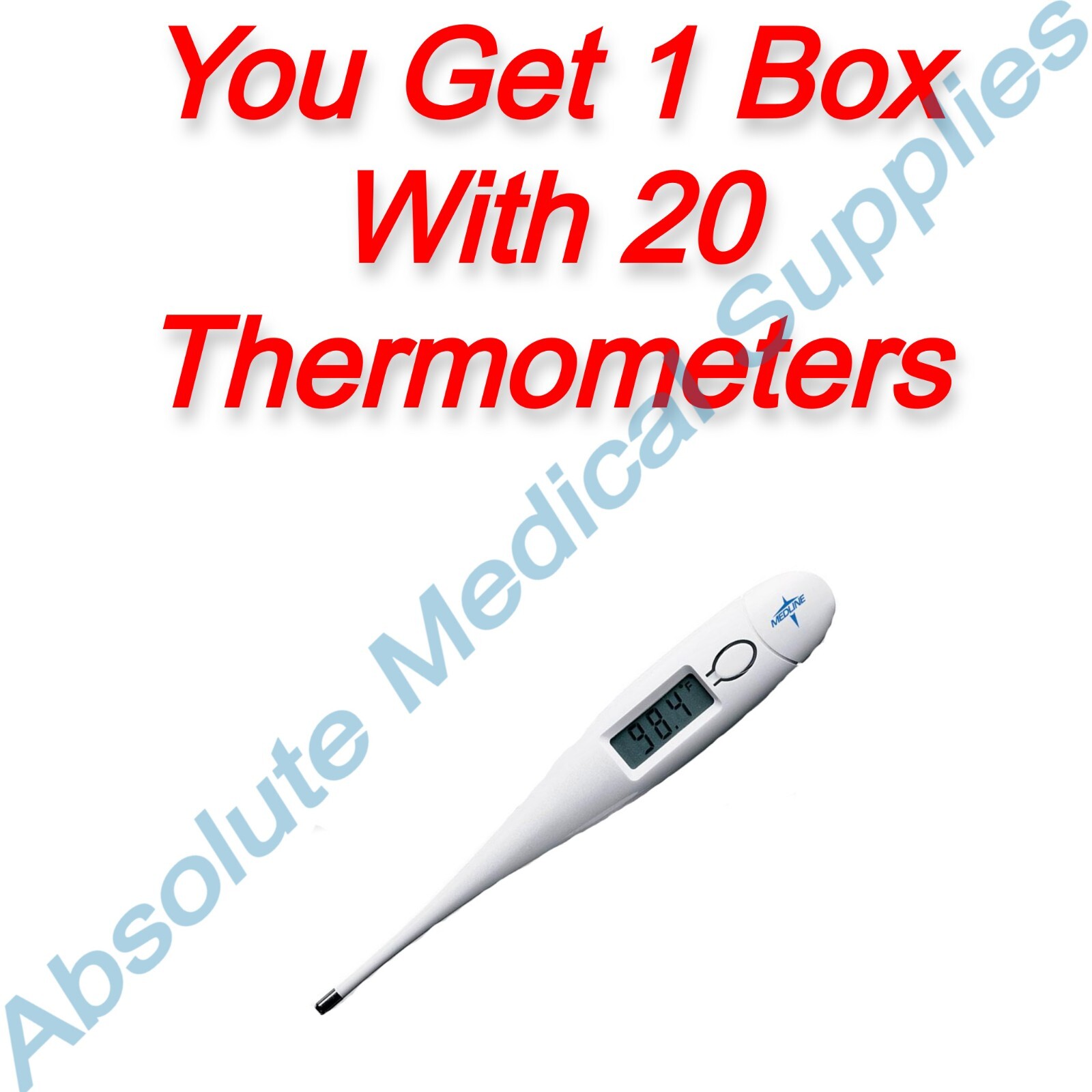 *20Pack* Medline Oral Standard Digital Fahrenheit/Celsius Thermometer
