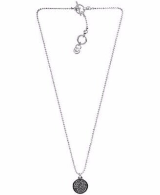 Michael Kors Silver Tone Black Pave Crystal Ball Pendant Necklace MKJ2270 $125