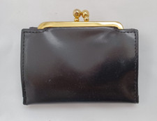 Vintage Bosca USA Women's Small Black Leather Wallet Coin Purse Kiss Lock