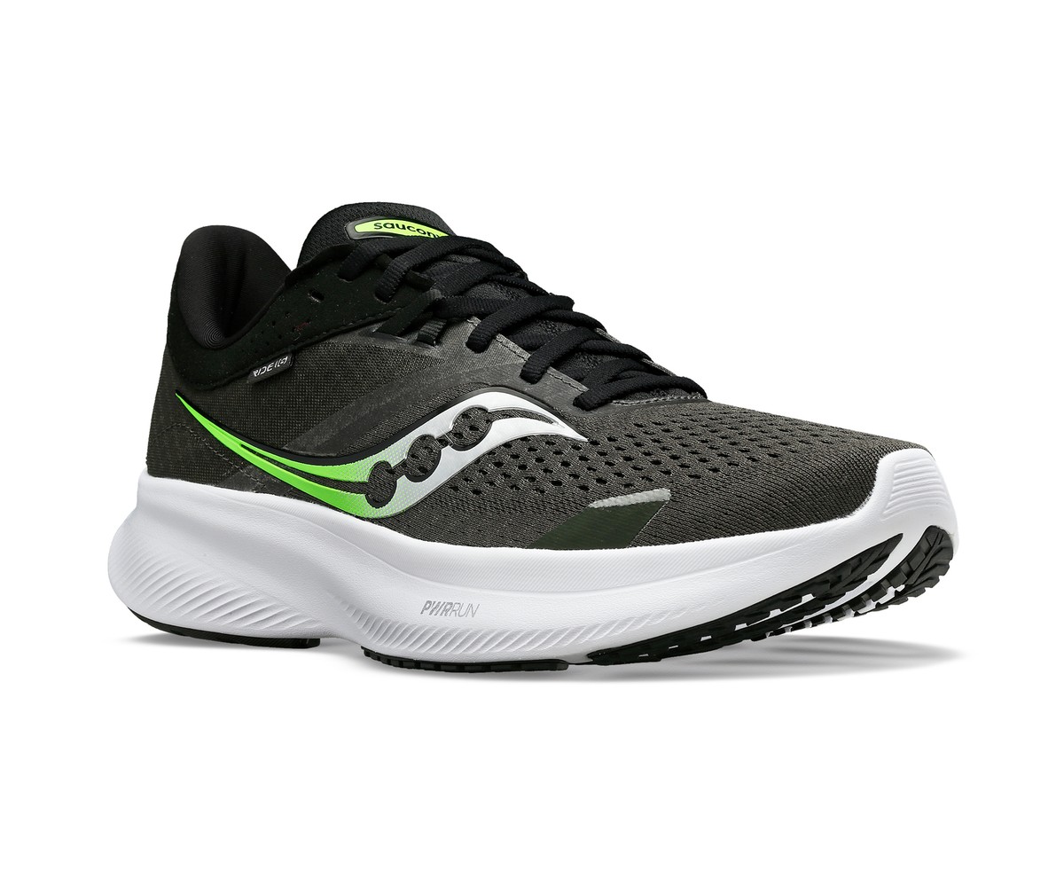 Size 8 - Saucony Men\'s Ride 16 ‘Umbra/Slime’ Black Running Shoes (S20830-31) Saucony | Men Ride 16 (20830-31) Umbra | Slime - Sports & Games main image 2