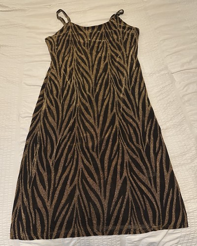 Derek Heart Gold Black Zebra Metallic MIDI Dress Womens Plus Size 2X NWT Juniors