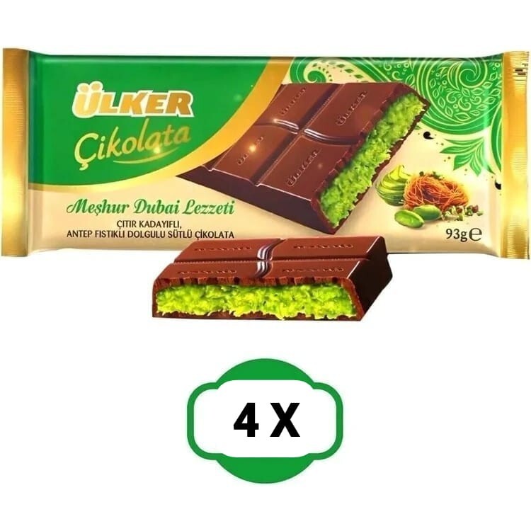 Ulker Dubai Chocolate, Famous Dubai Flavor 3.3 oz (93 G) x 4