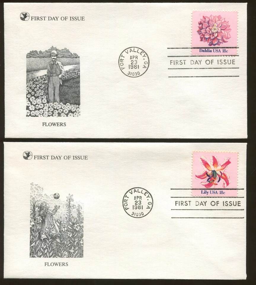 Set of 4 Flowers Issue Rose Camellia Lily Dahlia Fort Valley FDC Stamps #18 - Image 2 of 2