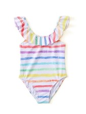 NWT BABY GIRL 18-24 months WHITE MULTI-WATERCOLOR STRIPED ONE-PIECE SWIMSUIT