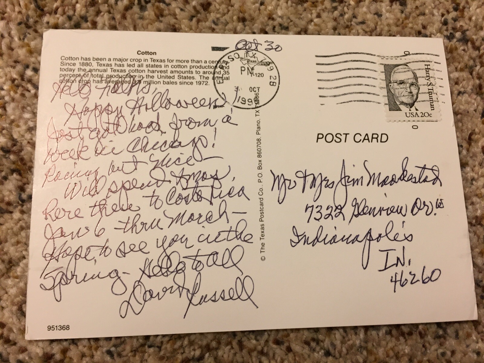 Help Text Field DR JIM STAMPS VINTAGE POSTCARD COTTON FIELD TEXAS HARRY S. TRUMAN OLD ...