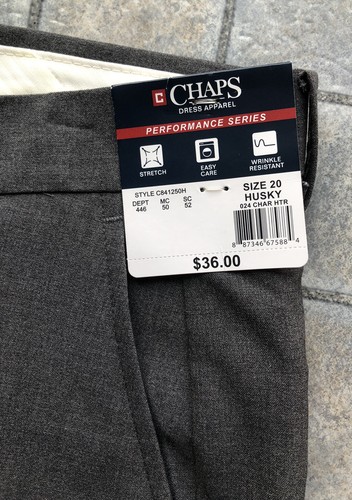 NWT New Chaps Dress Pants Boy Size 20 Husky Charcoal Gray Stretch Wrinkle Resist - Picture 6 of 15