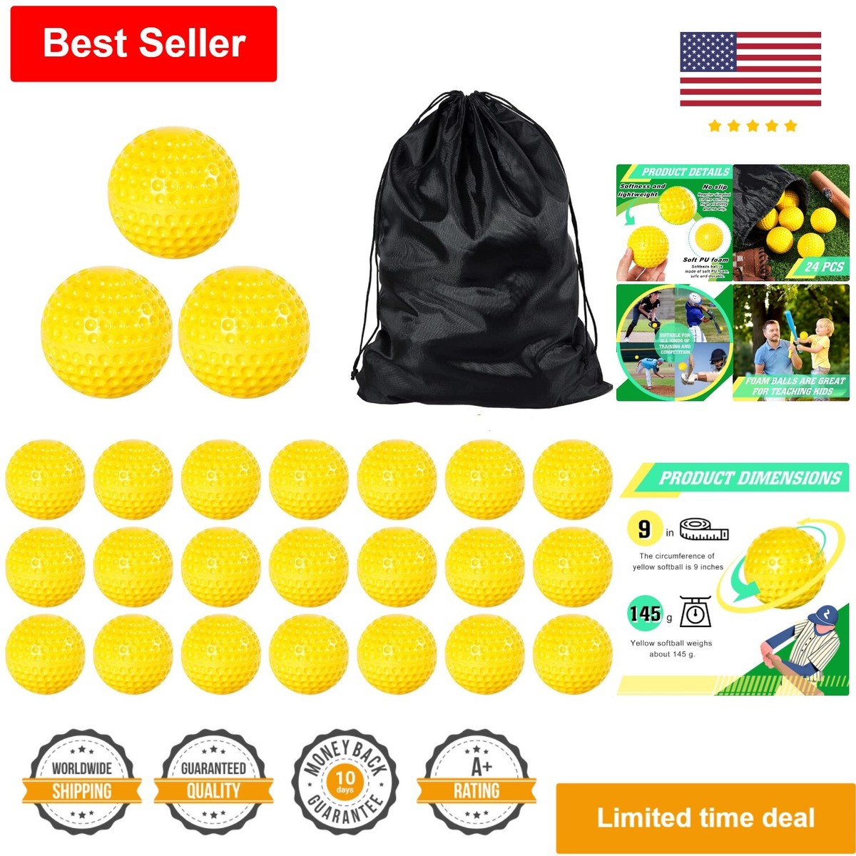 Foam Baseballs for Pitching Machines - 9 Inch Practice Balls - 24 